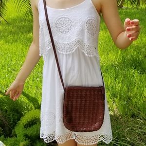 Fossil Chocolate Brown Woven Leather Crossbody Bag